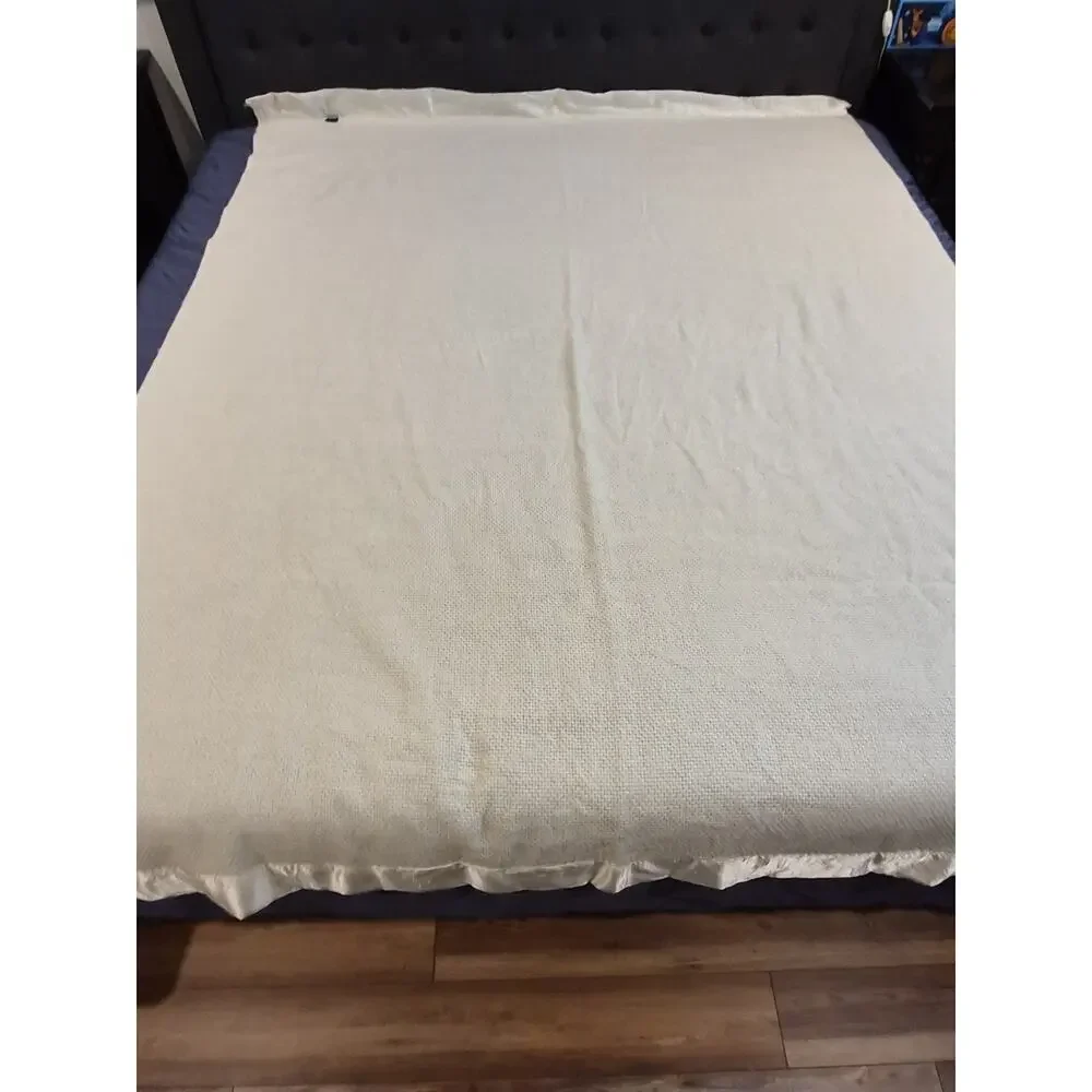 VTG Ralph Lauren Blanket Waffle Weave Satin Binding Acrylic Beige Ivory 68x89